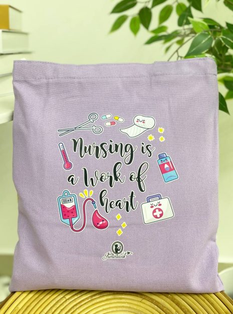 TOTE BAG NURSING IS A WORK OF HEART - LIGHT PURPLE