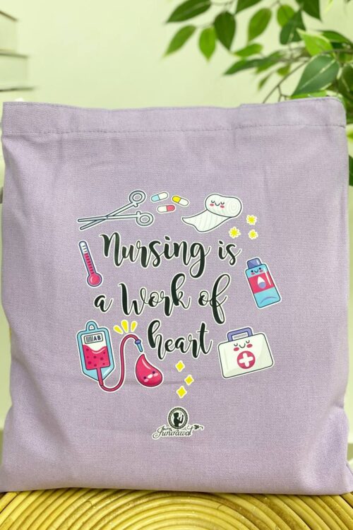 TOTE BAG NURSING IS A WORK OF HEART - LIGHT PURPLE