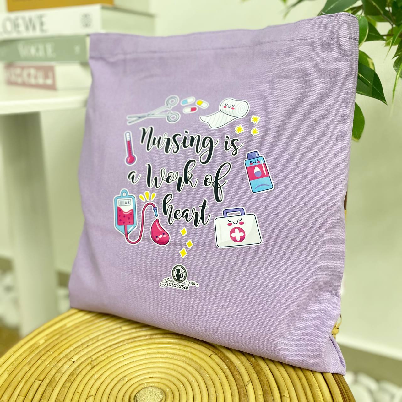 TOTE BAG NURSING IS A WORK OF HEART - LIGHT PURPLE