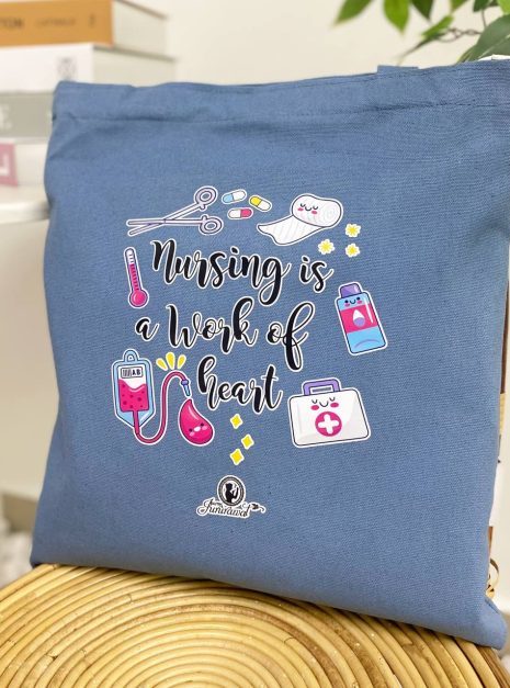 TOTE BAG NURSING IS A WORK OF HEART - LIGHT BLUE