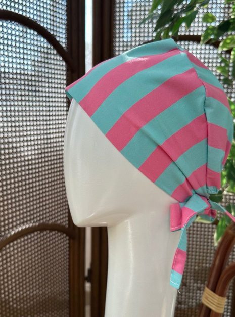 SCRUB CAP - MINT PINK STRIPE