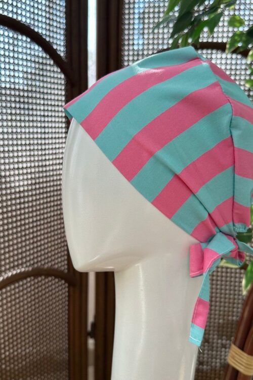 SCRUB CAP - MINT PINK STRIPE