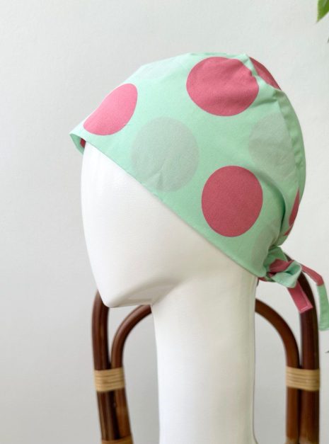 SCRUB CAP - PINK MINT POLKADOT