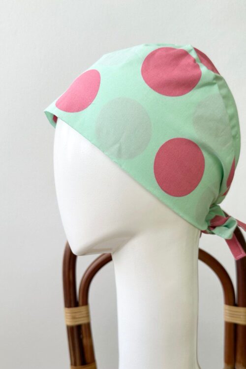 SCRUB CAP - PINK MINT POLKADOT