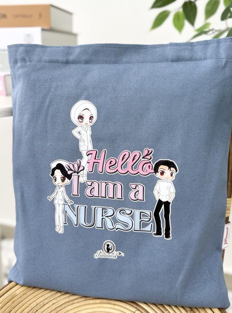TOTE BAG HELLO I AM NURSE - LIGHT BLUE