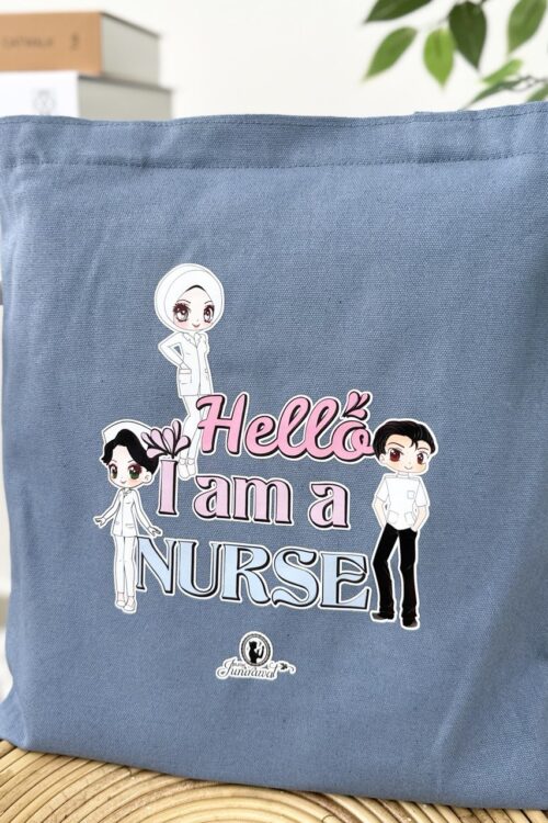 TOTE BAG HELLO I AM NURSE - LIGHT BLUE