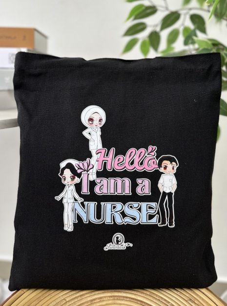TOTE BAG HELLO I AM NURSE - BLACK
