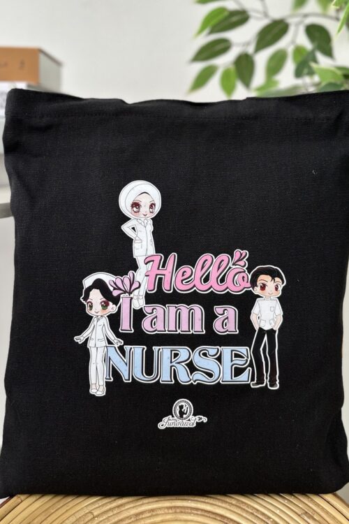TOTE BAG HELLO I AM NURSE - BLACK