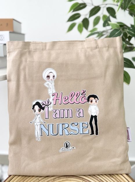 TOTE BAG HELLO I AM NURSE - NUDE