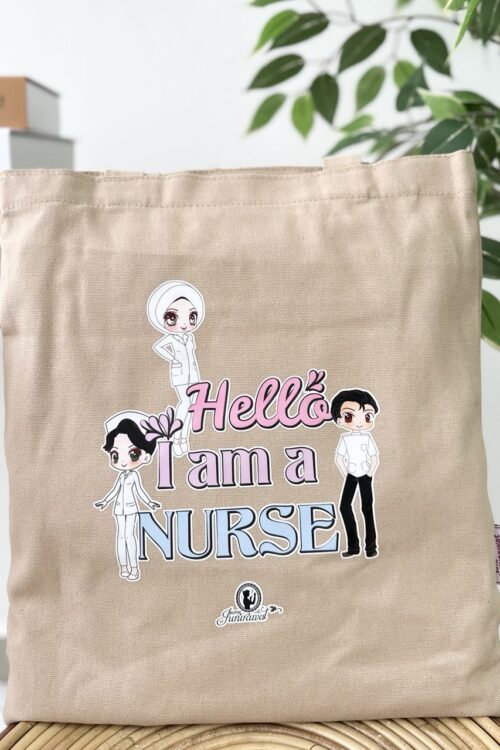 TOTE BAG HELLO I AM NURSE - NUDE