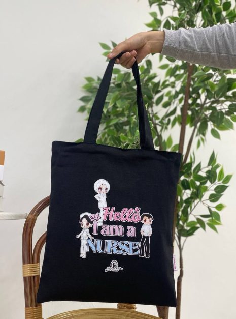 TOTE BAG HELLO I AM NURSE - BLACK