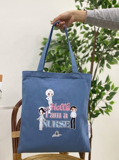 TOTE BAG HELLO I AM NURSE - LIGHT BLUE