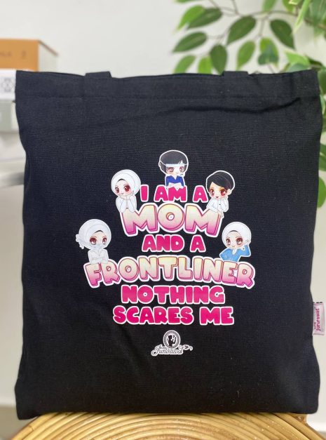 TOTE BAG I AM A MOM & FRONTLINER - BLACK