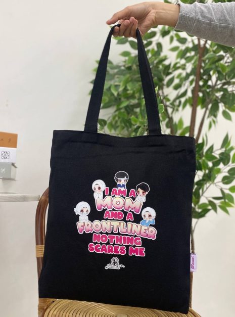 TOTE BAG I AM A MOM & FRONTLINER - BLACK