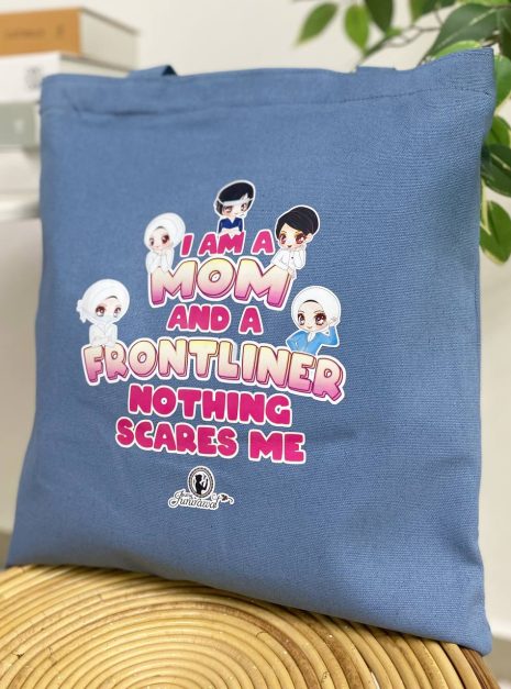 TOTE BAG I AM A MOM & FRONTLINER - LIGHT BLUE