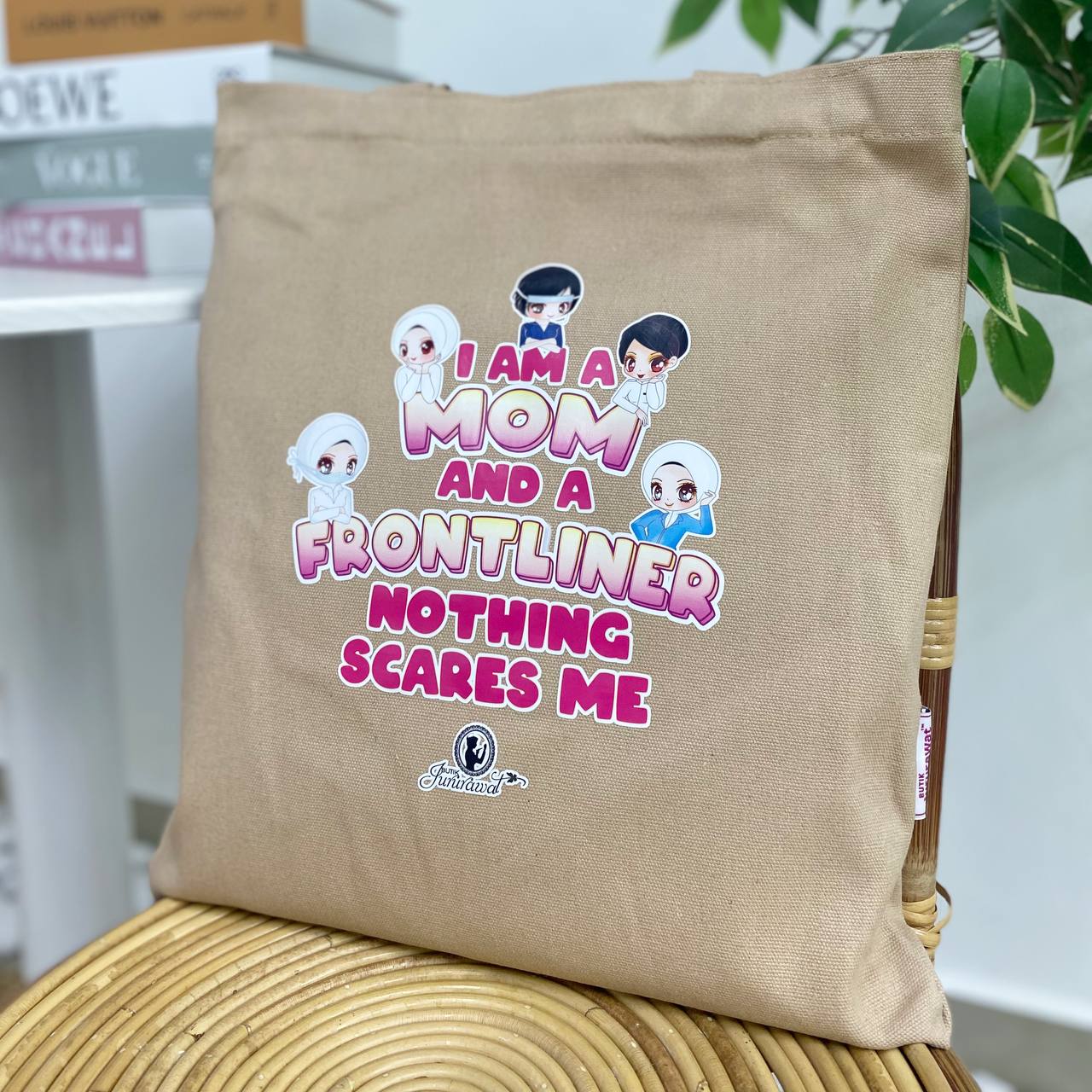 TOTE BAG I AM A MOM & FRONTLINER - NUDE