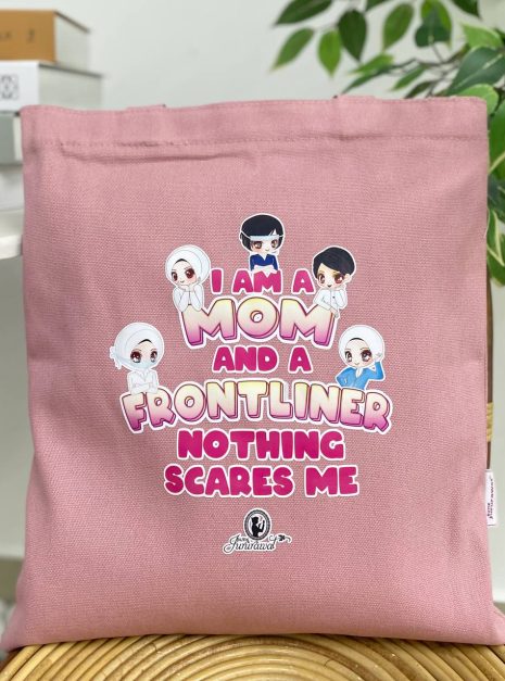 TOTE BAG I AM A MOM & FRONTLINER - PINK