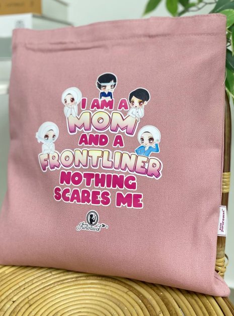 TOTE BAG I AM A MOM & FRONTLINER - PINK