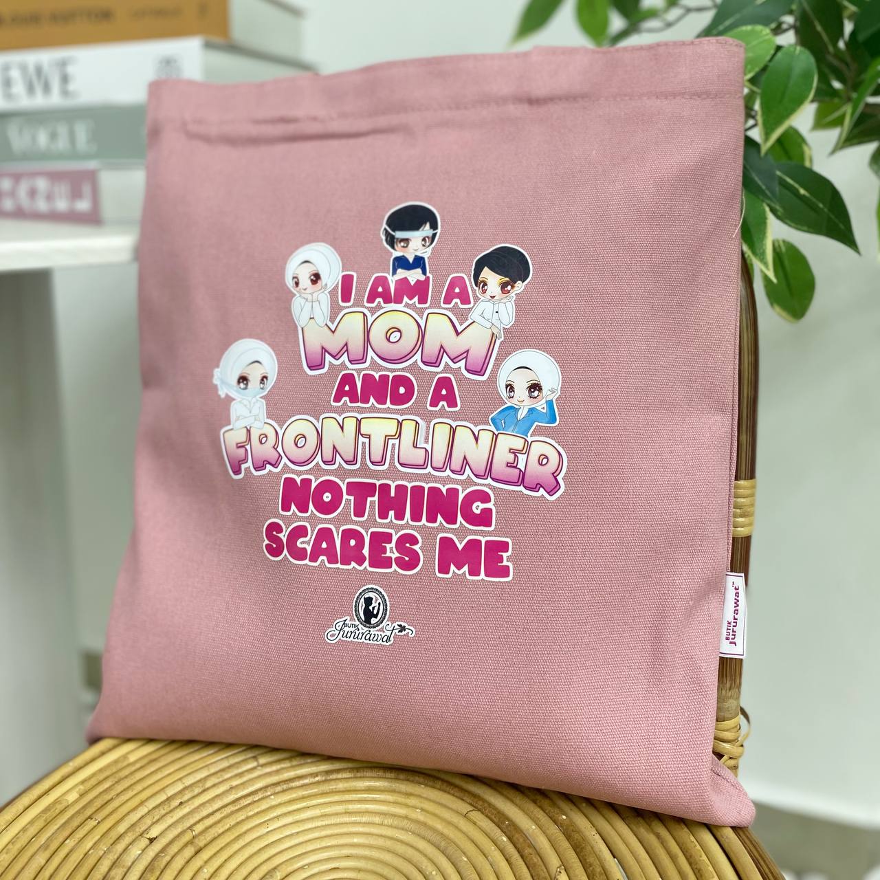 TOTE BAG I AM A MOM & FRONTLINER - PINK