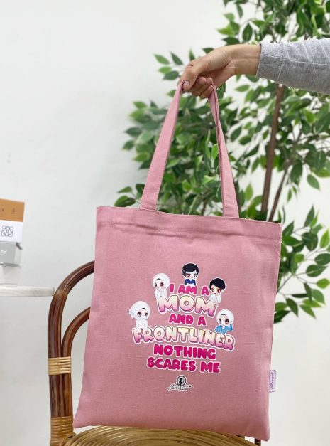 TOTE BAG I AM A MOM & FRONTLINER - PINK