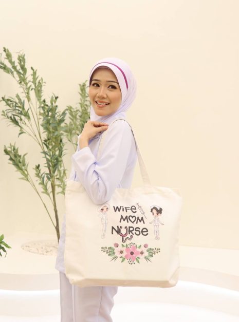 TOTE BAG WIFE MOM NURSE - WHITE