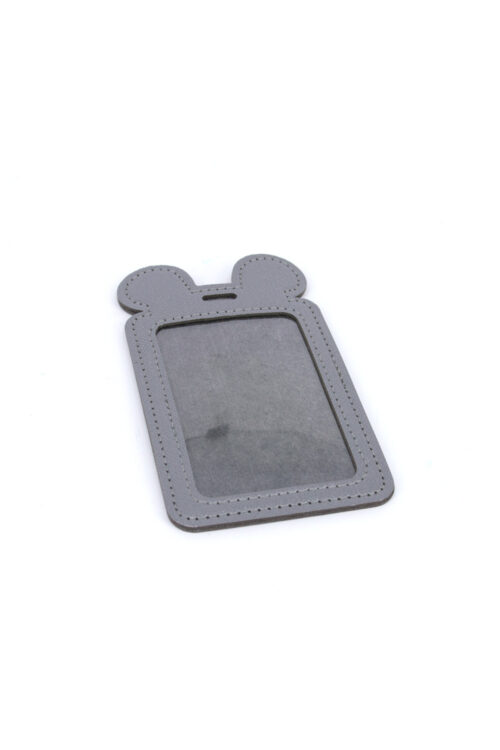 Single Pocket Ear ID Card Holder PU Leather-SILVER
