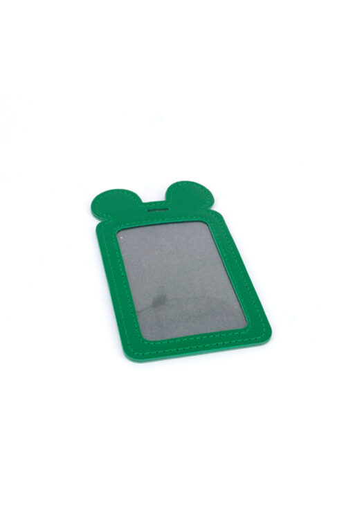 Single Pocket Ear ID Card Holder PU Leather-DARK GREEN