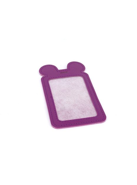 Single Pocket Ear ID Card Holder PU Leather-PURPLE