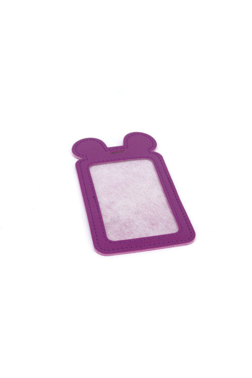 Single Pocket Ear ID Card Holder PU Leather-PURPLE