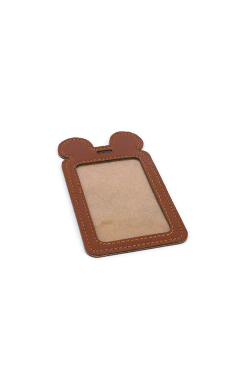 Single Pocket Ear ID Card Holder PU Leather-BROWN