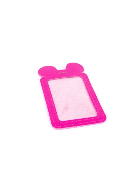 Single Pocket Ear ID Card Holder PU Leather-HOT PINK