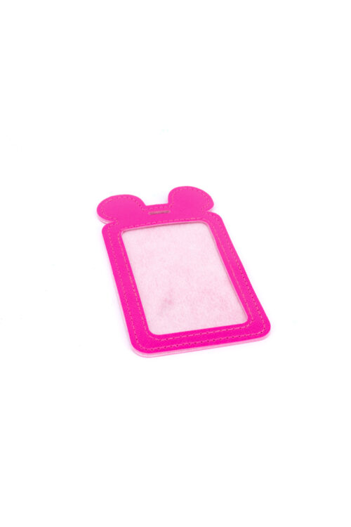 Single Pocket Ear ID Card Holder PU Leather-HOT PINK