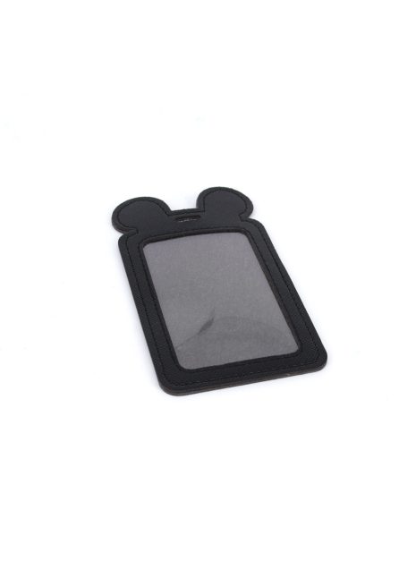 Single Pocket Ear ID Card Holder PU Leather-BLACK