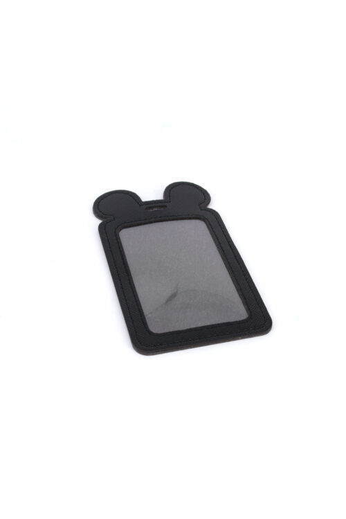 Single Pocket Ear ID Card Holder PU Leather-BLACK