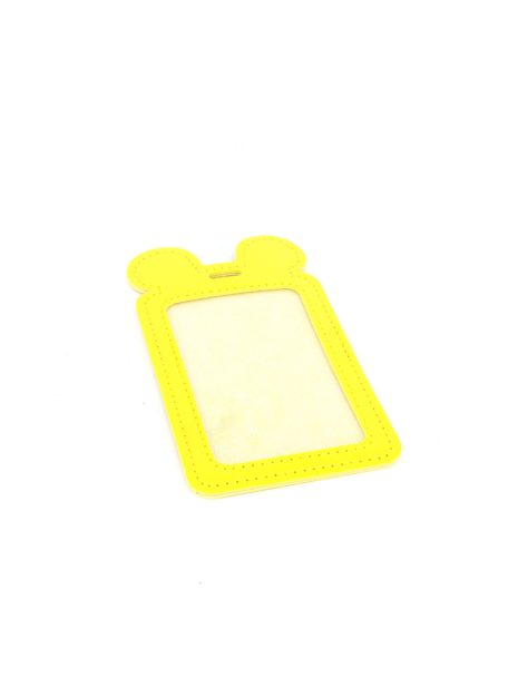 Single Pocket Ear ID Card Holder PU Leather-YELLOW