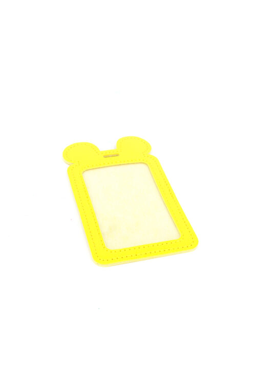 Single Pocket Ear ID Card Holder PU Leather-YELLOW
