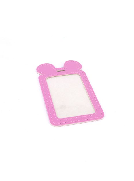 Single Pocket Ear ID Card Holder PU Leather- LIGHT PINK