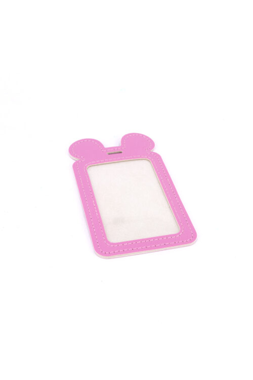Single Pocket Ear ID Card Holder PU Leather- LIGHT PINK