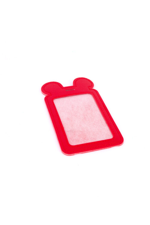 Single Pocket Ear ID Card Holder PU Leather-RED