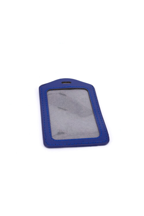 Single Pocket Vertical ID Card Holder PU Leather-DARK BLUE