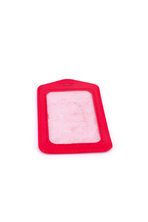 Single Pocket Vertical ID Card Holder PU Leather-RED