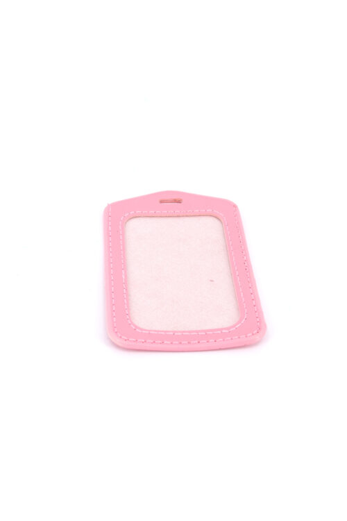 Single Pocket Vertical ID Card Holder PU Leather- LIGHT PINK