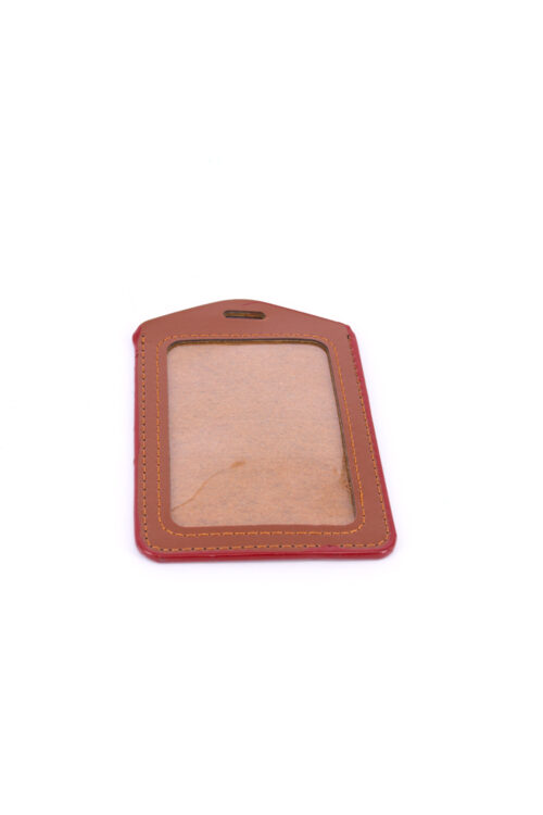 Single Pocket Vertical ID Card Holder PU Leather-BROWN