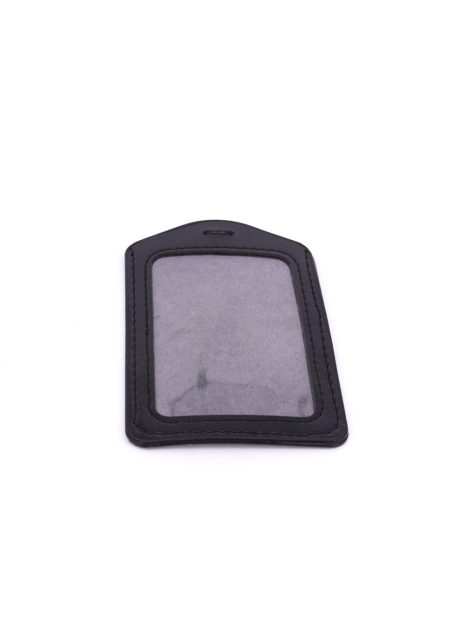 Single Pocket Vertical ID Card Holder PU Leather-BLACK