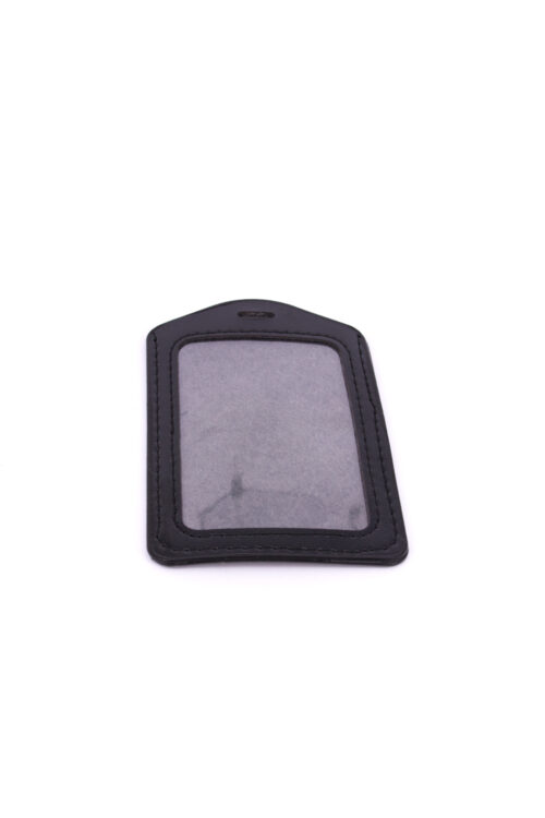 Single Pocket Vertical ID Card Holder PU Leather-BLACK