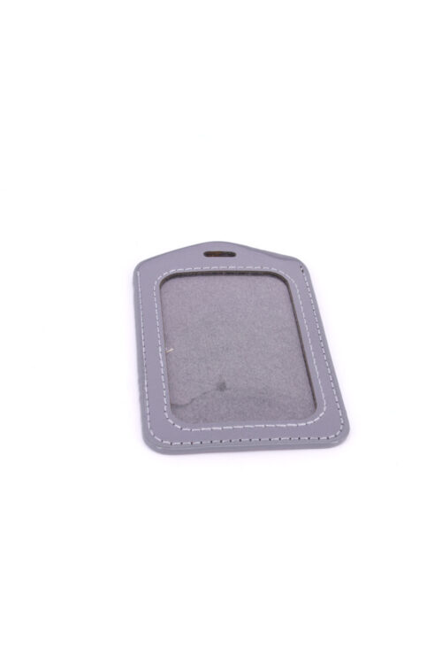 Single Pocket Vertical ID Card Holder PU Leather-GREY
