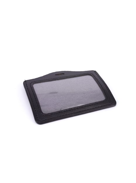 Single Pocket Horizontal ID Card Holder PU Leather-BLACK
