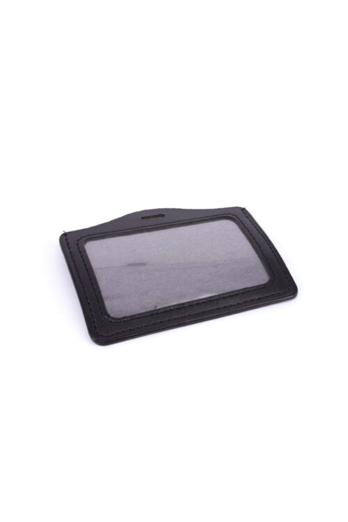Single Pocket Horizontal ID Card Holder PU Leather-BLACK
