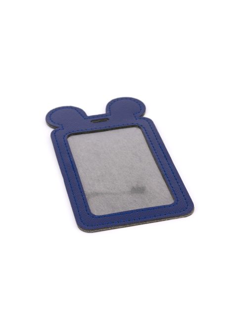 Single Pocket Ear ID Card Holder PU Leather-Dark BLUE