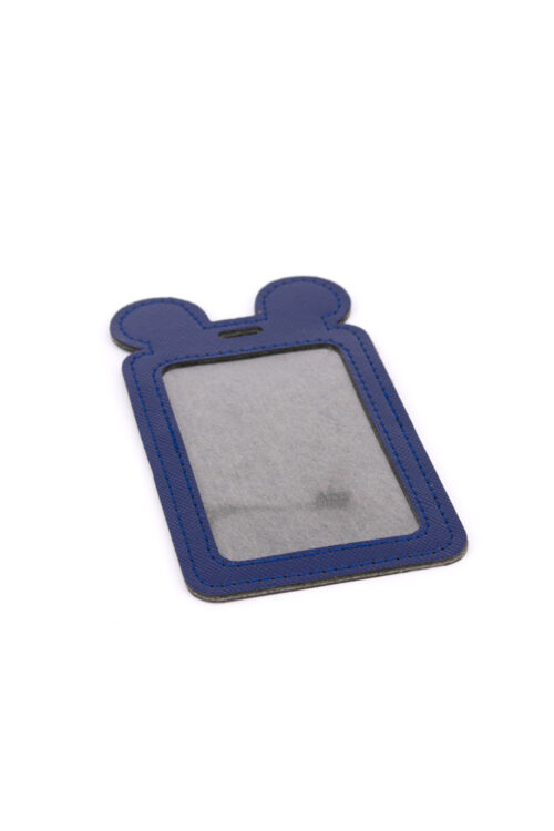 Single Pocket Ear ID Card Holder PU Leather-Dark BLUE